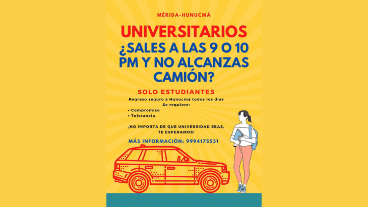 Estudiantes organizan transporte de Mérida a Hunucmá en horario nocturno